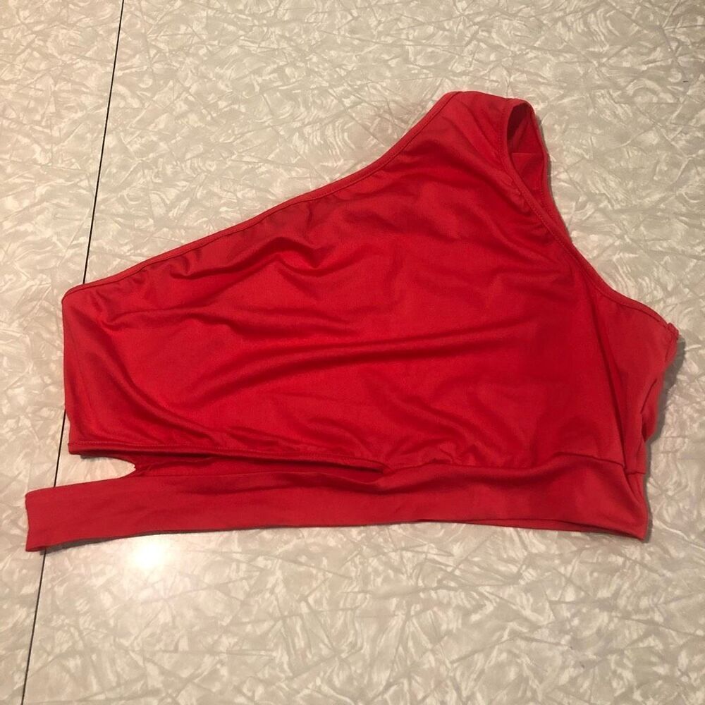 red one shoulder crop tank 3xl shein cutout summer swim festival plus size